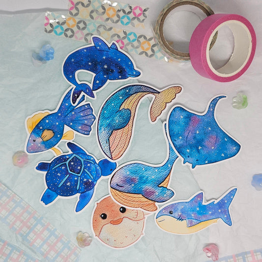 Aquarell Sea Creatures Galaxy Sticker Variety
