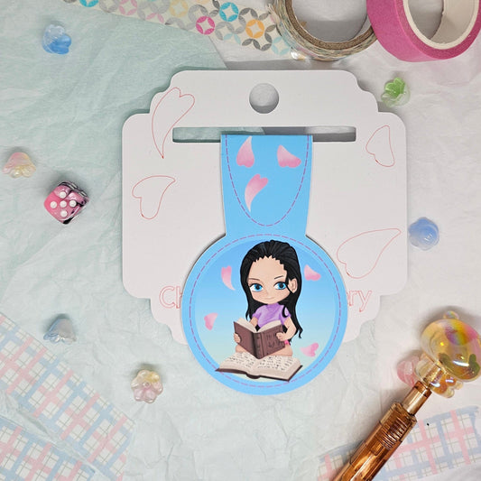 Nico Robin Magnetic Bookmark, from One Piece, decorated with sakura leaves