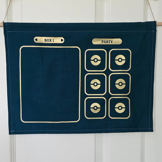 Pin Collection Banner in deep blue green with monster box
