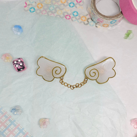 angel wing pin, double pins, white and gold